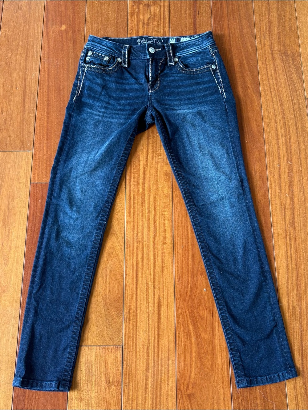 Miss Me Jeans Size 26 Mid Rise Skinny Dark Wash Embellished Flap Pockets